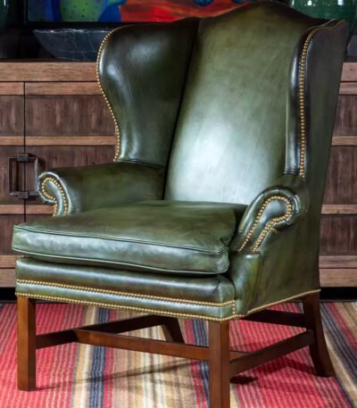 olive-green-leather wingback-chair