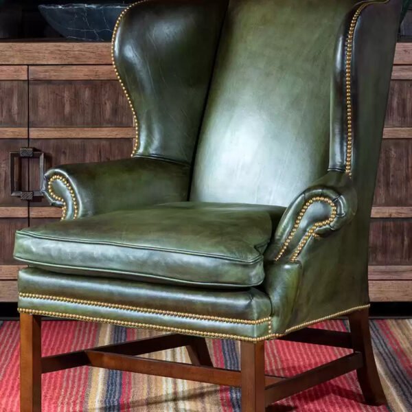 olive-green-leather wingback-chair