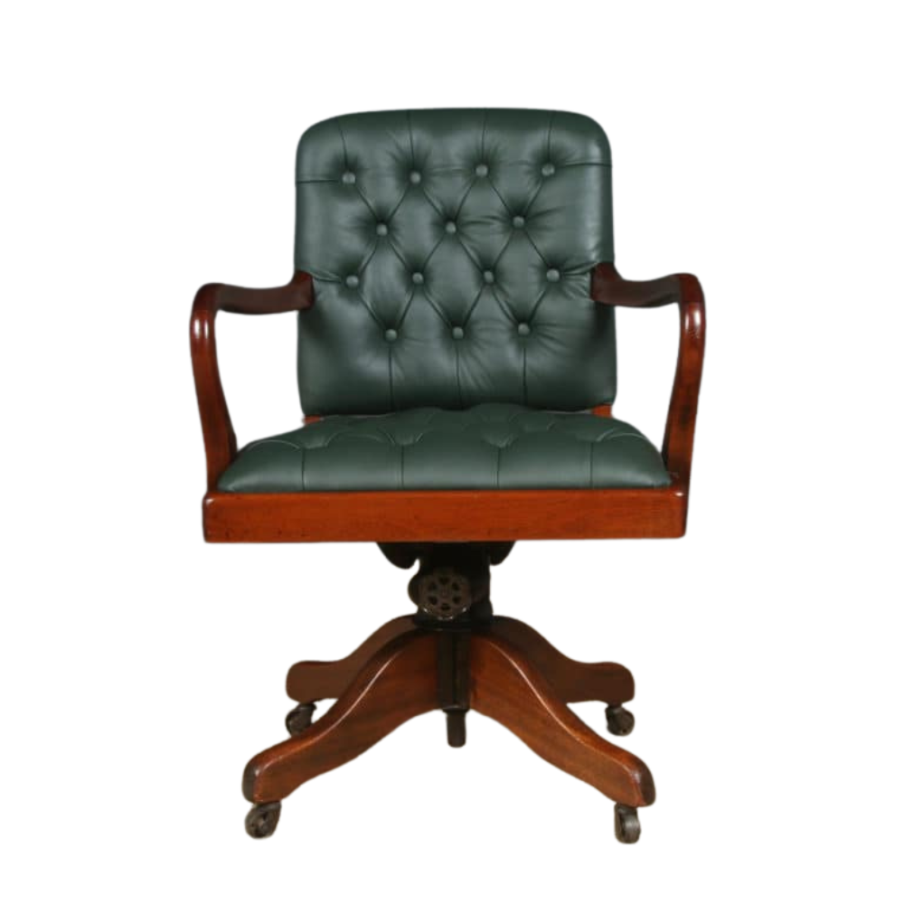 Green Leather Revolving Arm Chair