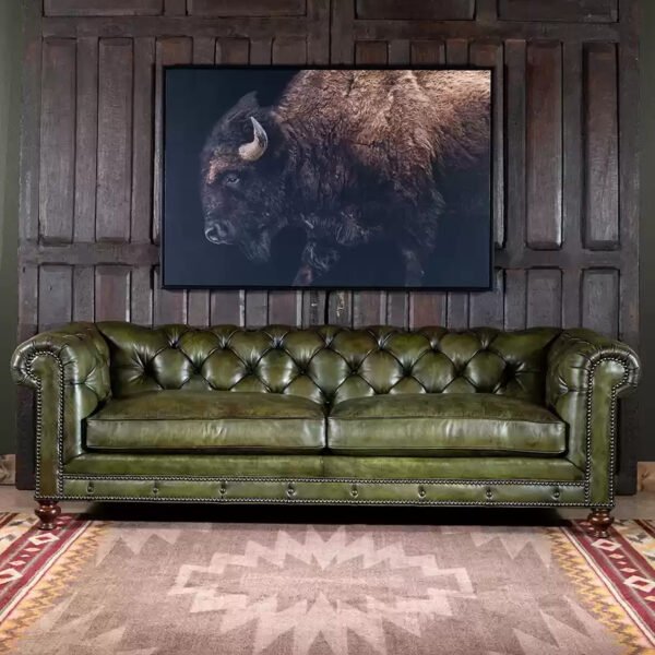 Olive leather Chesterfield Sofa