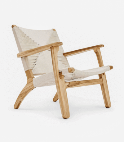 Teak Natural Armchair-Charcoal Cross Braided Cord/Set of-2