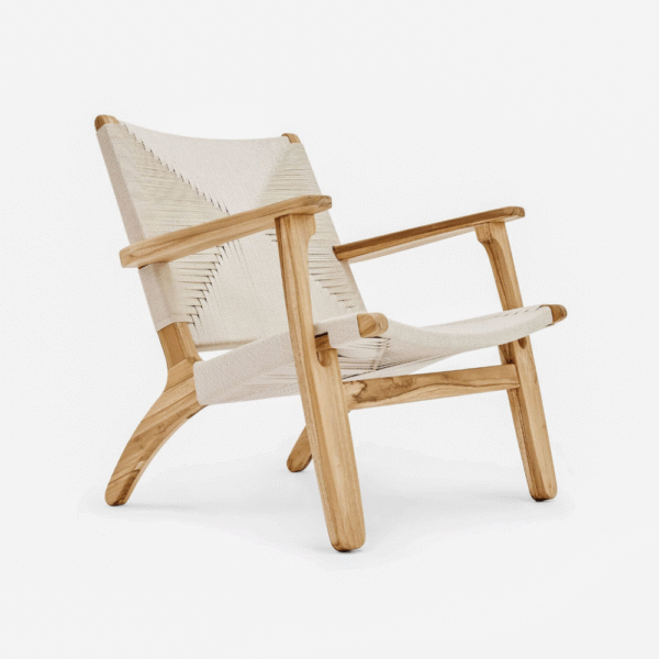 Teak Natural Armchair-Charcoal Cross Braided Cord/Set of-2