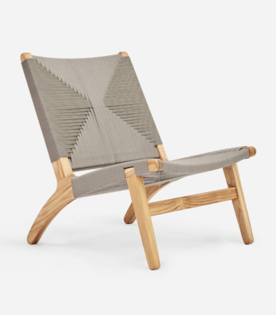 Teak Lounge Chair - Taupe Cross Braided Cord