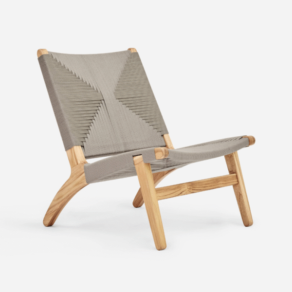 Teak Lounge Chair - Taupe Cross Braided Cord