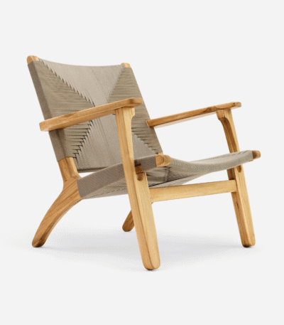 Teak Natural Armchair-Taupe Cross Braided Cord