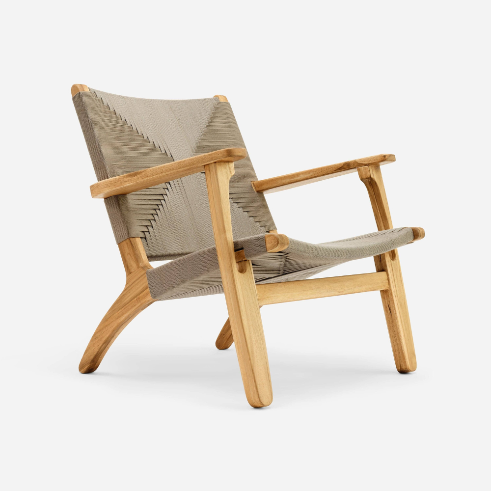 Teak Natural Armchair-Taupe Cross Braided Cord