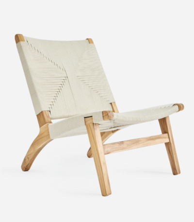 Teak Lounge Chair-Naturaline Cross Braided Cord