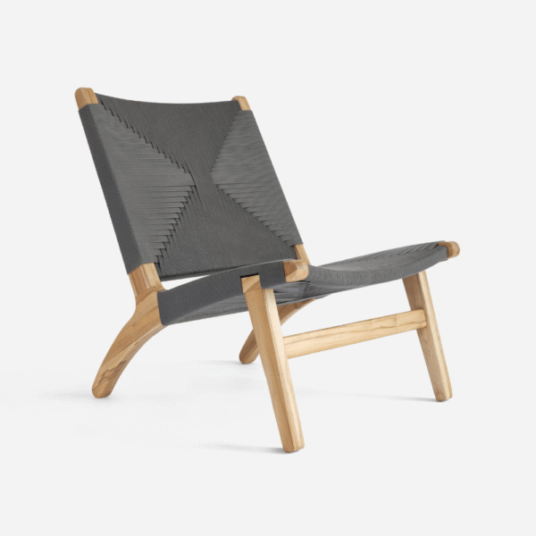 Teak Lounge Chair-Charcoal Cross Braided Cord
