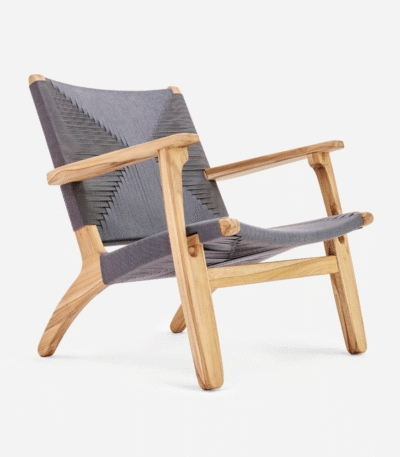 Teak Natural Armchair-Charcoal Cross Braided Cord