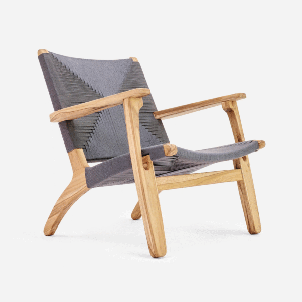 Teak Natural Armchair-Charcoal Cross Braided Cord